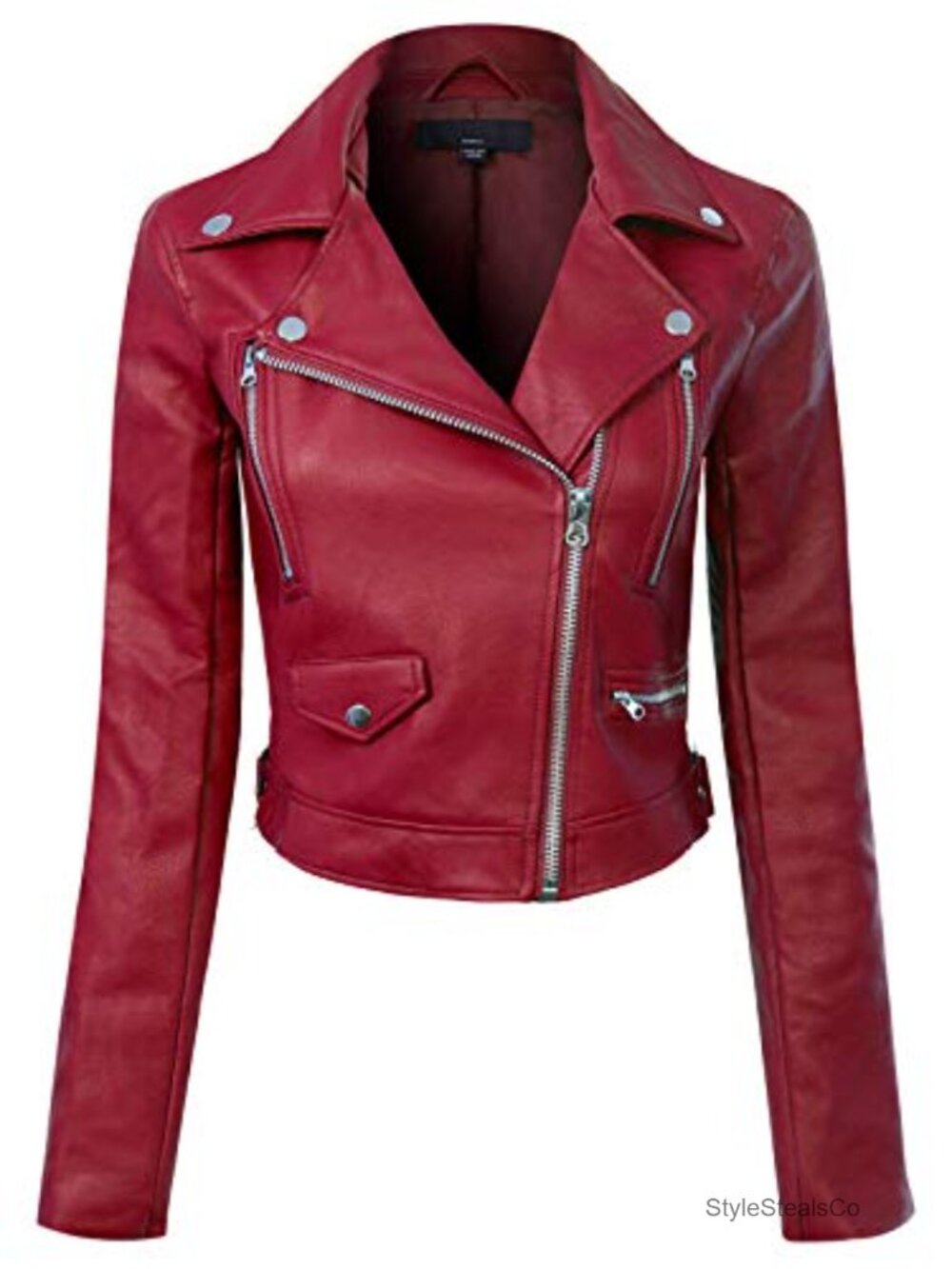 Long Sleeve Moto Biker Faux Leather Jacket
